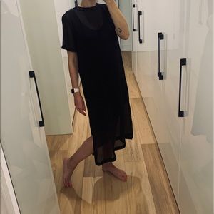 Black see through dress with silk slip